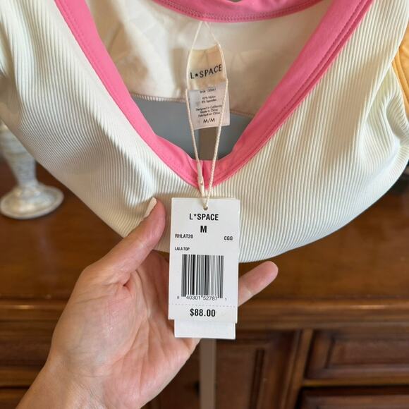 L*Space Lala Bikini Top Ribbed Cream Guava Golden Hour M NWT - Picture 5 of 10